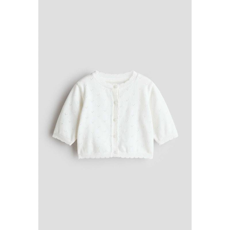 H&M Kids White Cotton Pointelle Cardigan (0-1 Months) (0-1 Months)