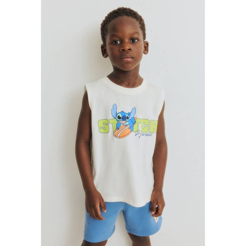 H&M Boys White Print-Motif Cotton Vest Top (6-8 Years) (6-8 Years)