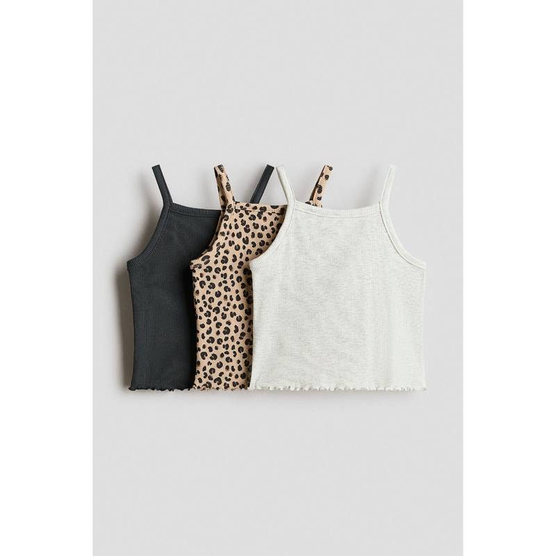 H&M Girls Beige 3-Pack Cotton Strappy Tops (4-6 Years)