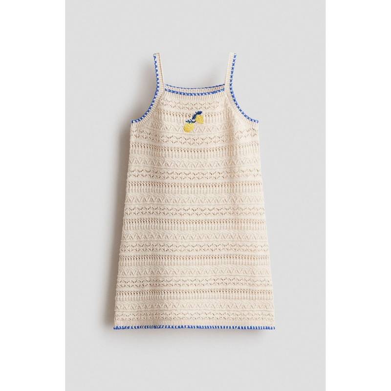 H&M Girls Beige Embroidery-Detail Cotton Dress (8-10 Years) (8-10 Years)