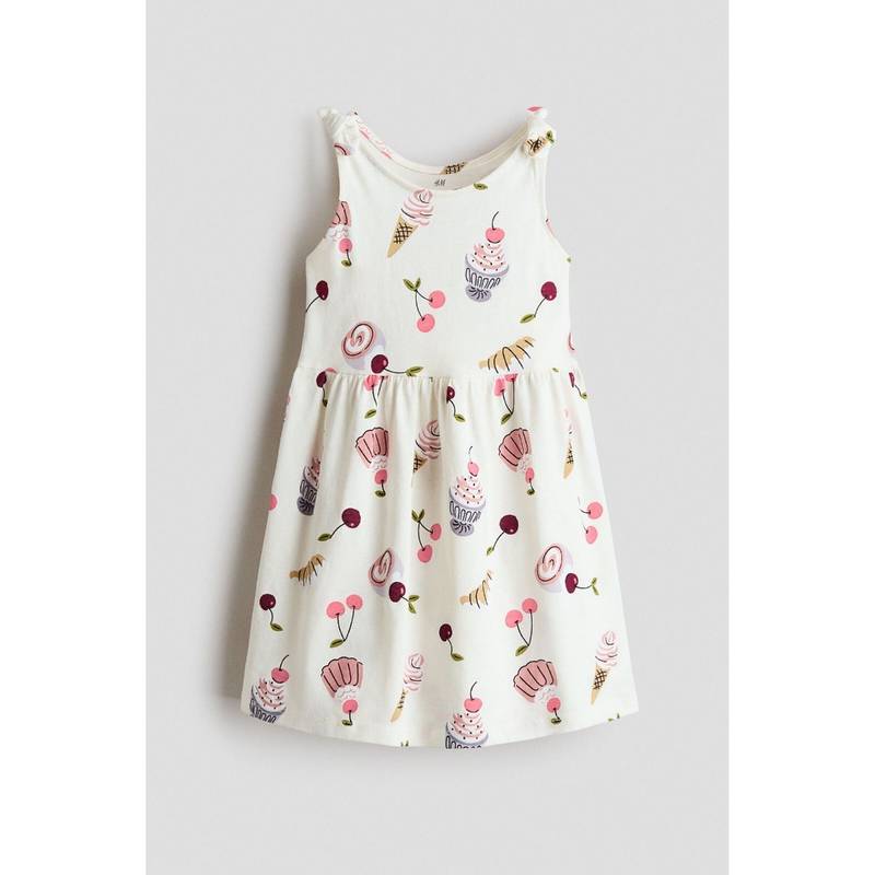 H&M Girls White Printed Cotton Dress (1.5-2 Years) (1.5-2 Years)