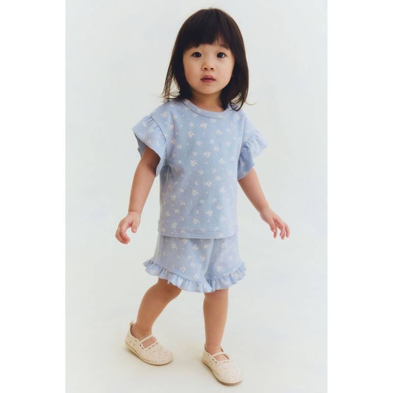 H&M Girls Blue 2-Piece Printed Terry Set (1-2 Months)