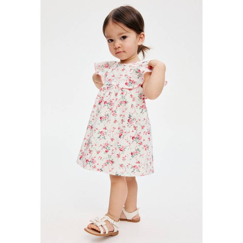H&M Girls White Floral-Print Cotton Dress (4-6 Months) (4-6 Months)