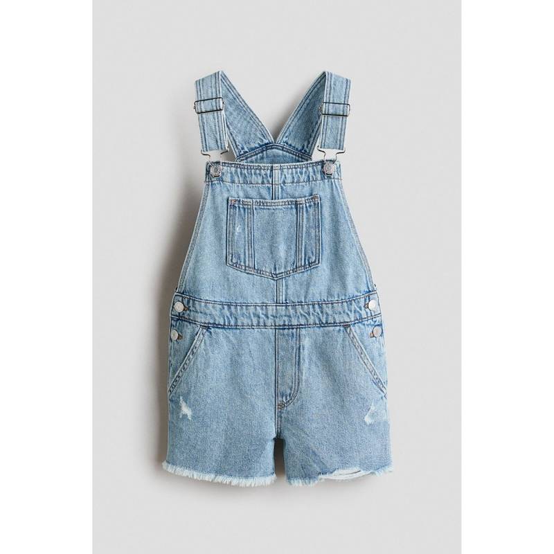 H&M Girls Blue Denim Dungaree Shorts (8-9 Years) (8-9 Years)