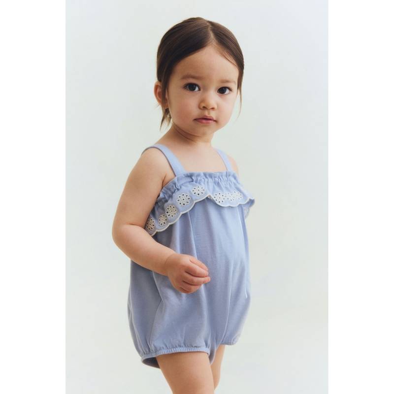 H&M Girls Blue Cotton Romper Suit (0-1 Months) (0-1 Months)