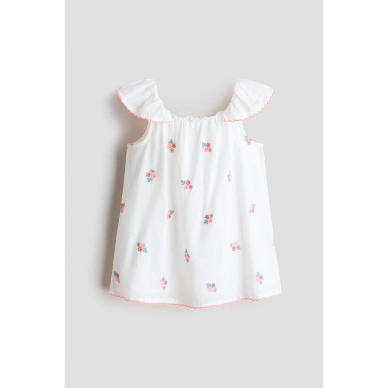 H&M Girls White A-Line Cotton Dress (4-6 Months) (4-6 Months)