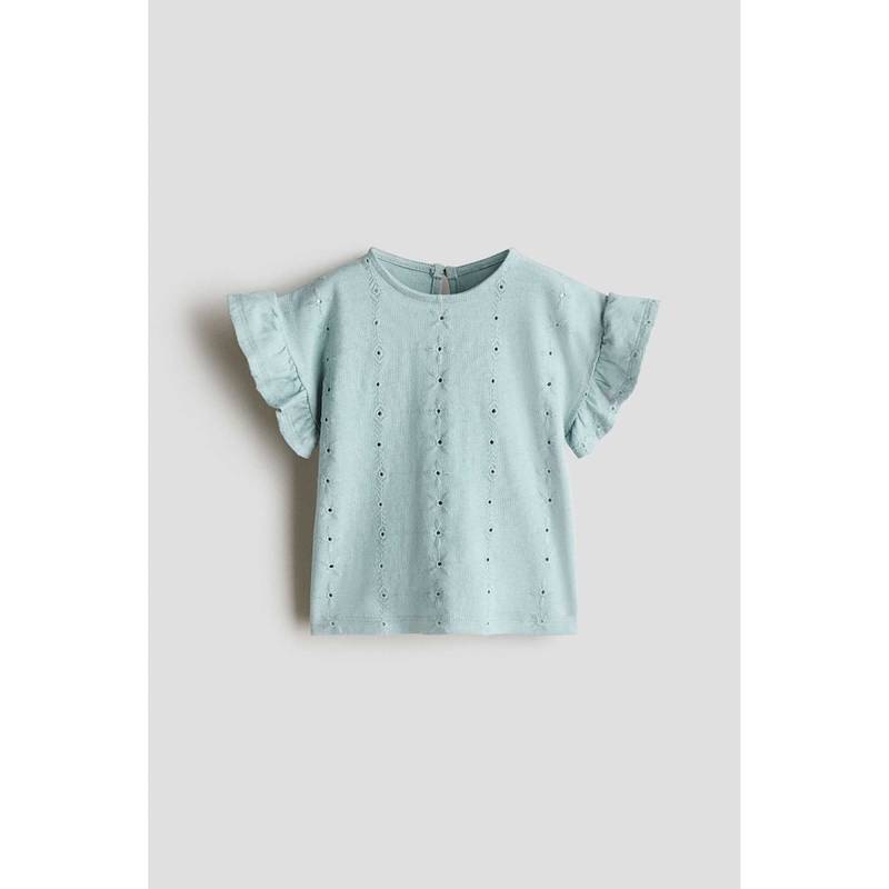 H&M Girls Turquoise Flutter-Sleeved Broderie Anglaise Top (4-6 Months) (4-6 Months)