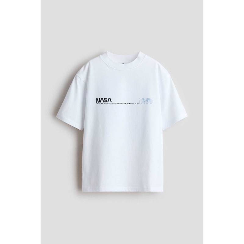 H&M Boys White Loose-Fit Printed T-Shirt (8-10 Years) (8-10 Years)