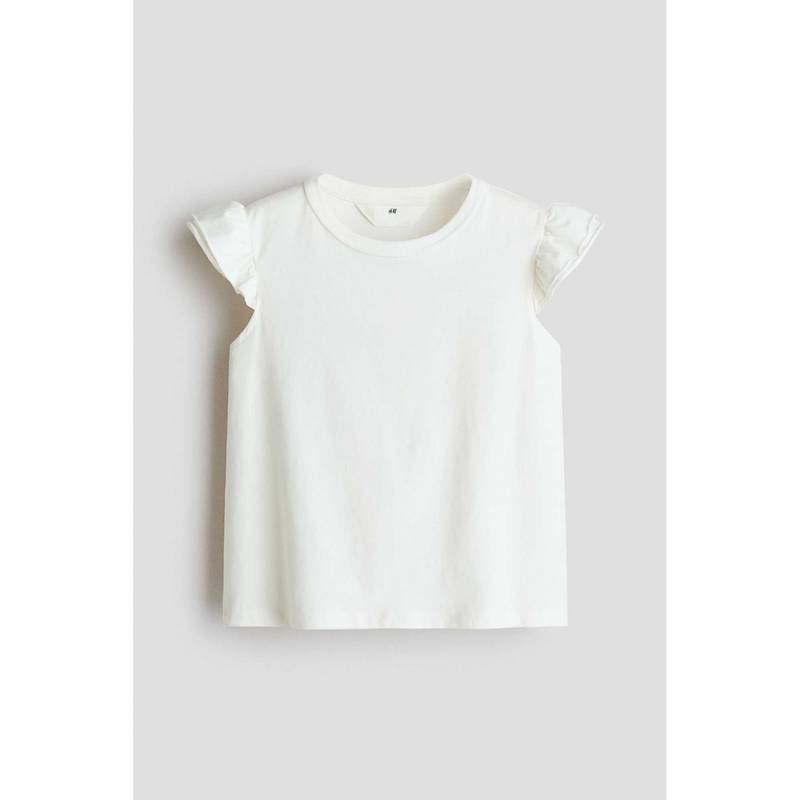 H&M Girls White Flutter-Sleeved Top (10-12 Years) (10-12 Years)