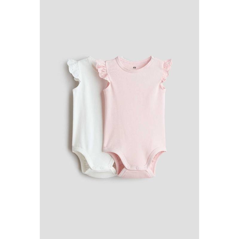 H&M Girls Pink 2-Pack Flutter-Sleeve Bodysuits (0-1 Months)