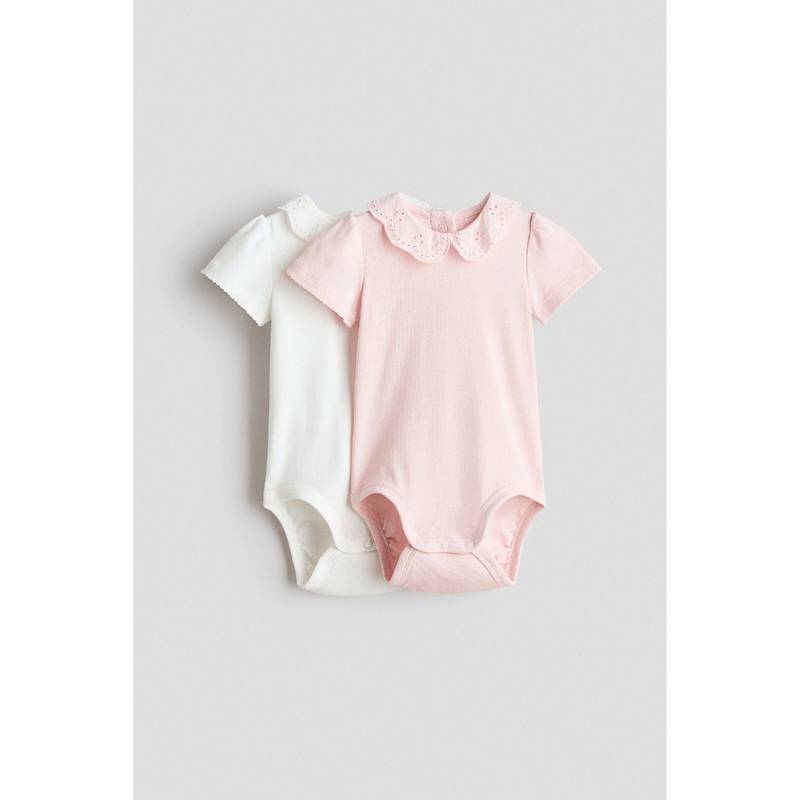 H&M Girls Pink 2-Pack Embroidery-Detail Bodysuits (0-1 Months)