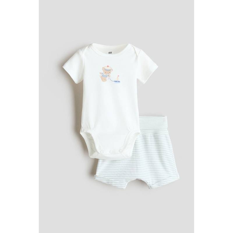 H&M Boys White 2-Piece Cotton Set (0-1 Months)