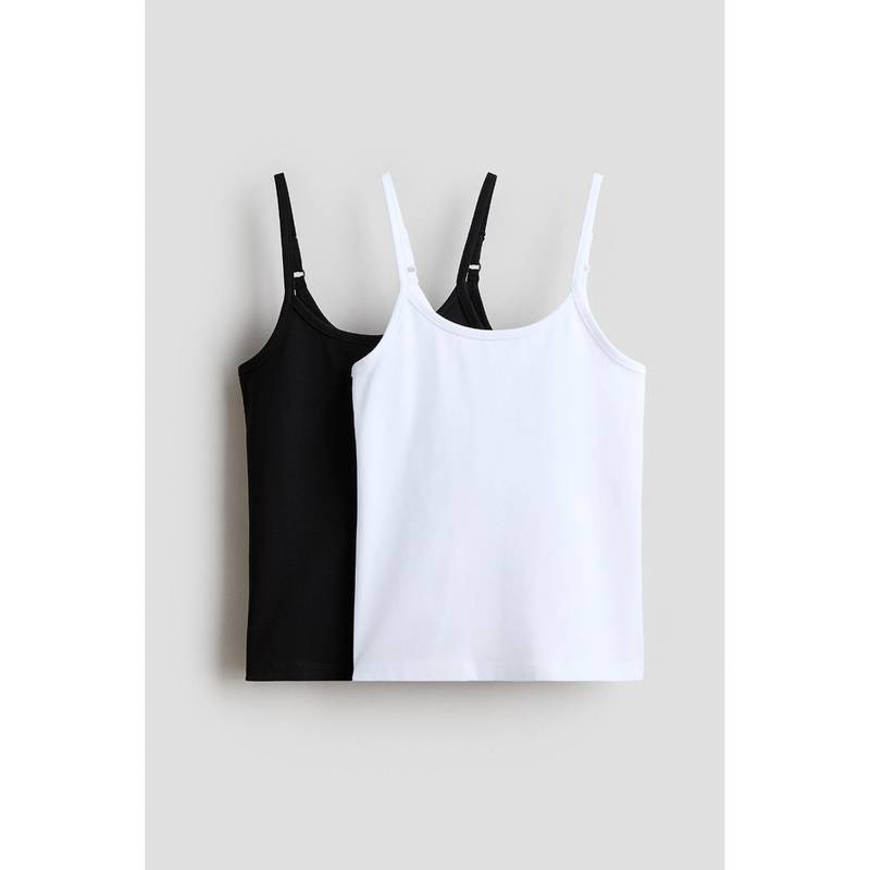 H&M Girls White 2-Pack Cotton Strappy Tops (8-10 Years)