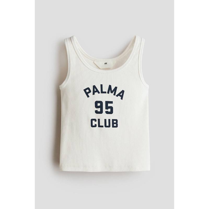 H&M Girls White Motif-Detail Vest Top (8-10 Years) (8-10 Years)