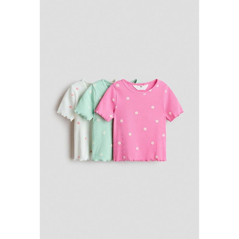 H&M Girls Green 3-Pack Ribbed Cotton Tops (1.5-2 Years)