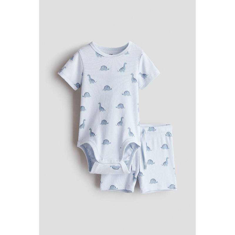 H&M Girls Blue 2-Piece Ribbed Cotton Set (1.5-2 Years)