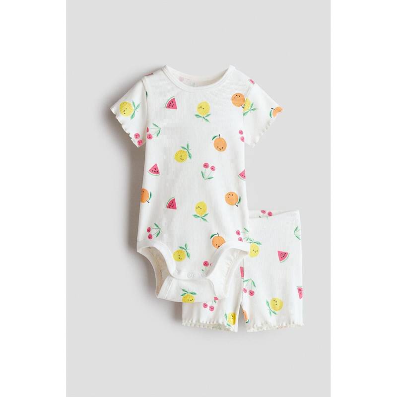 H&M Girls White 2-Piece Ribbed Cotton Set (2-4 Months)