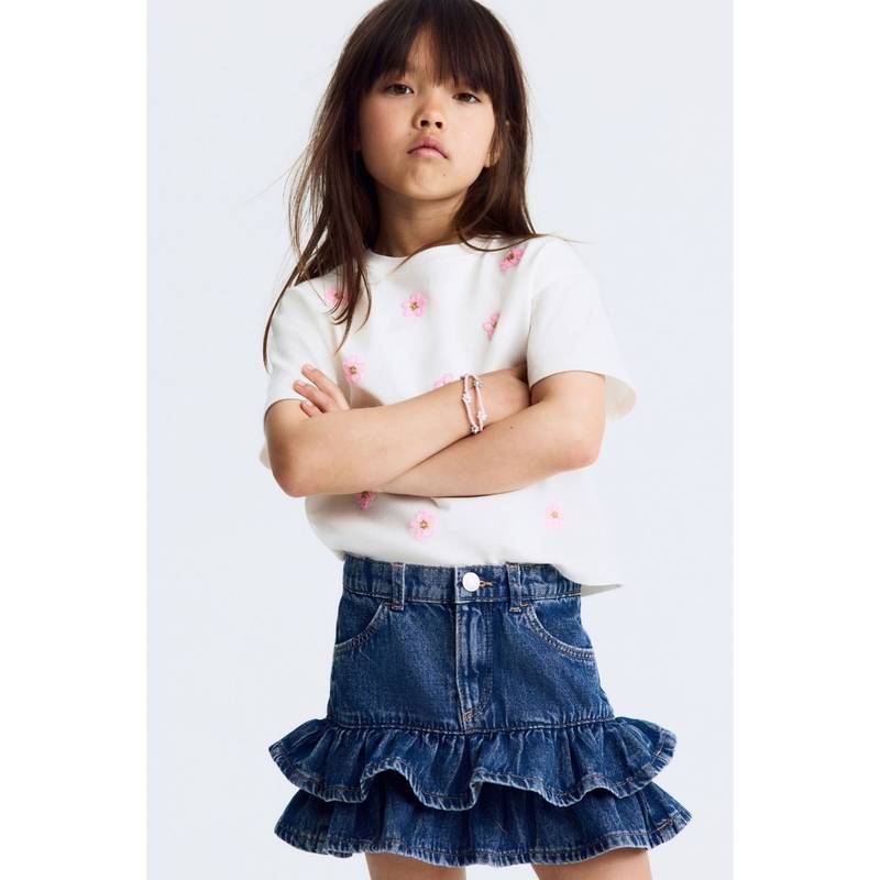 H&M Girls Blue Denim Frill Skirt (8-9 Years) (8-9 Years)