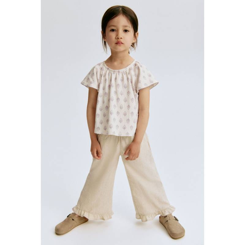 H&M Girls Beige Linen-Blend Drawstring Trousers (2-3 Years) (2-3 Years)