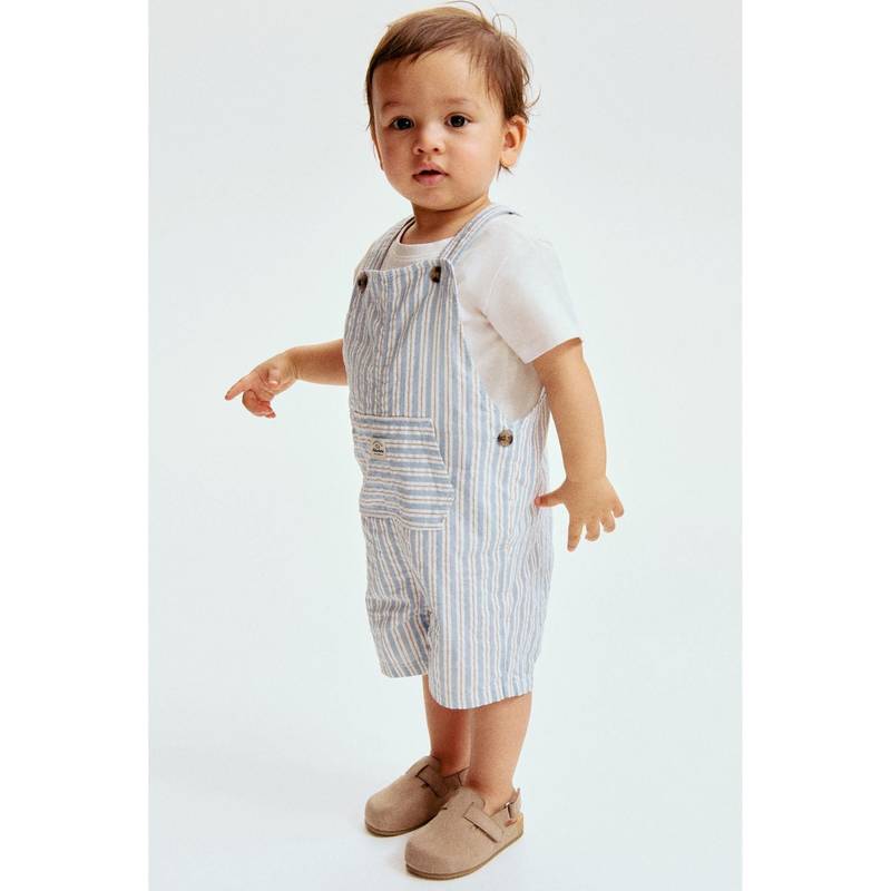H&M Boys White 2-Piece Dungaree Shorts And T-Shirt Set (2-3 Years)