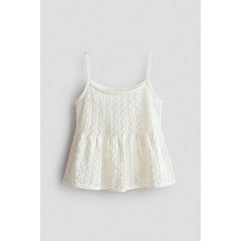 H&M Girls White Pointelle-Knit Strappy Top (8-10 Years) (8-10 Years)