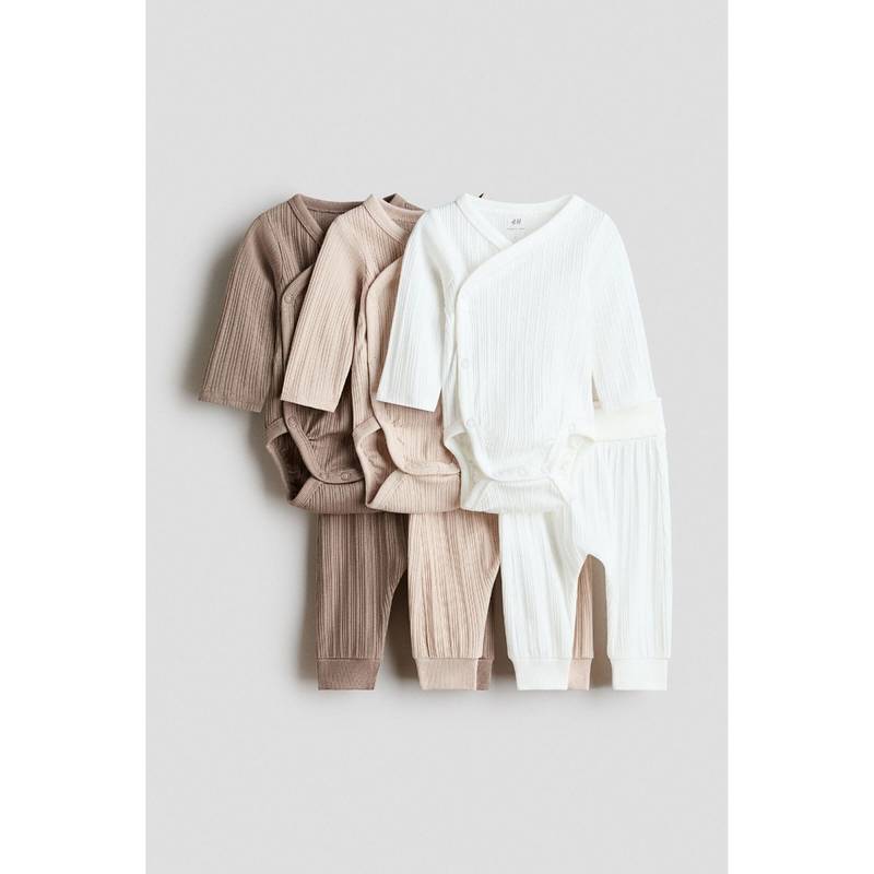 H&M Unisex Beige 6-Piece Bodysuit And Trousers Set (Newborn)