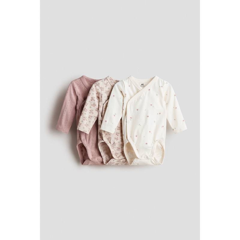 H&M Unisex White 3-Pack Wrapover Bodysuits (Newborn)
