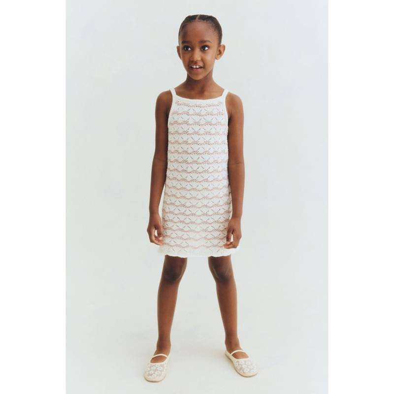 H&M Girls White Crochet-Look Strappy Dress (3-4 Years) (3-4 Years)