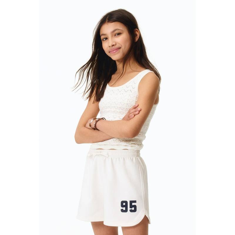 H&M Girls White Motif-Detail Sweatshorts (8-9 Years) (8-9 Years)