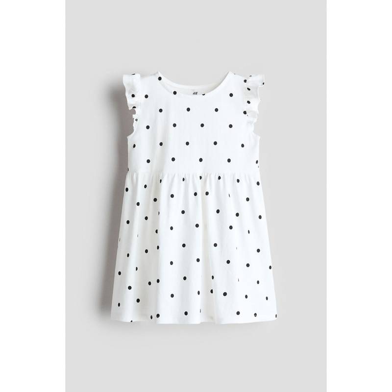 H&M Girls White Printed Cotton Dress (6-8 Years) (6-8 Years)