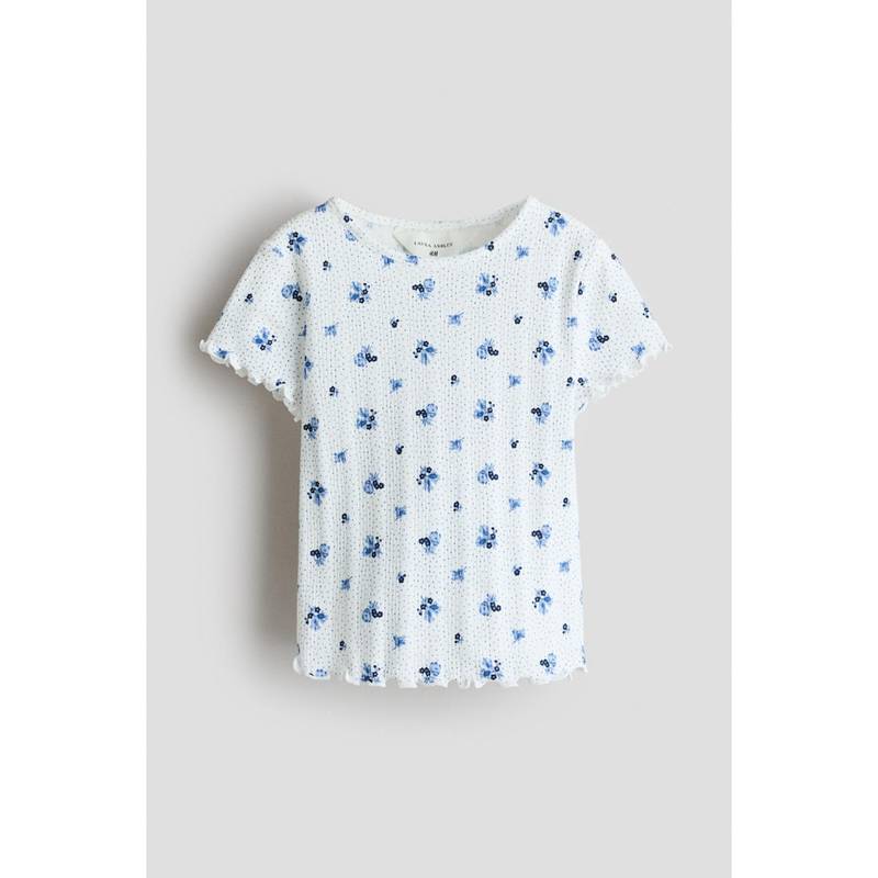 H&M Girls White Patterned Pointelle Jersey T-Shirt (2-4 Years) (2-4 Years)