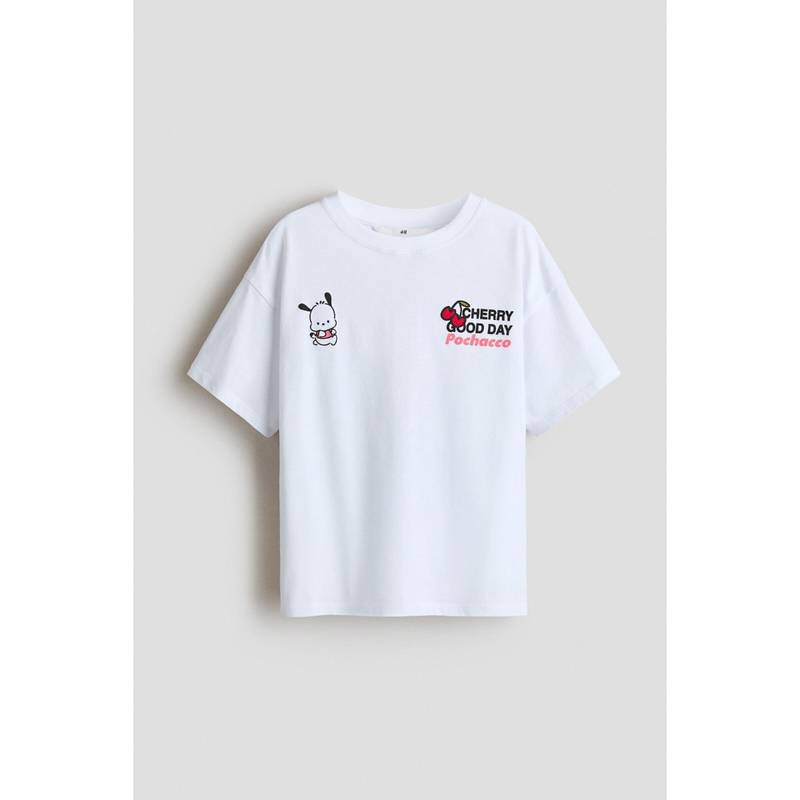 H&M Girls White Printed Cotton T-Shirt (8-10 Years) (8-10 Years)