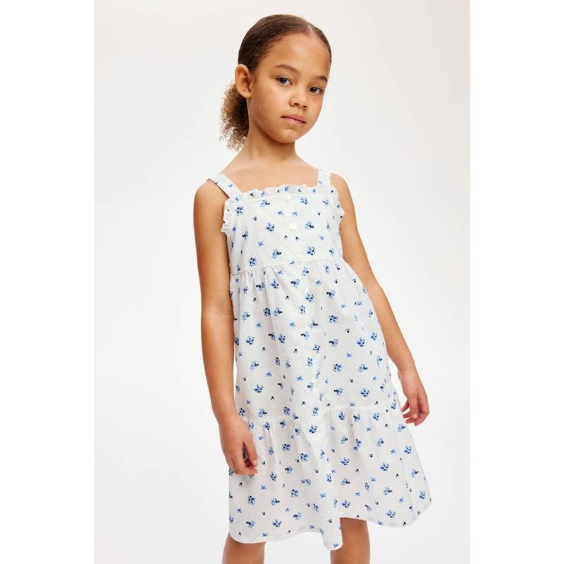 H&M Girls White Tiered Cotton Dress (2-3 Years) (2-3 Years)