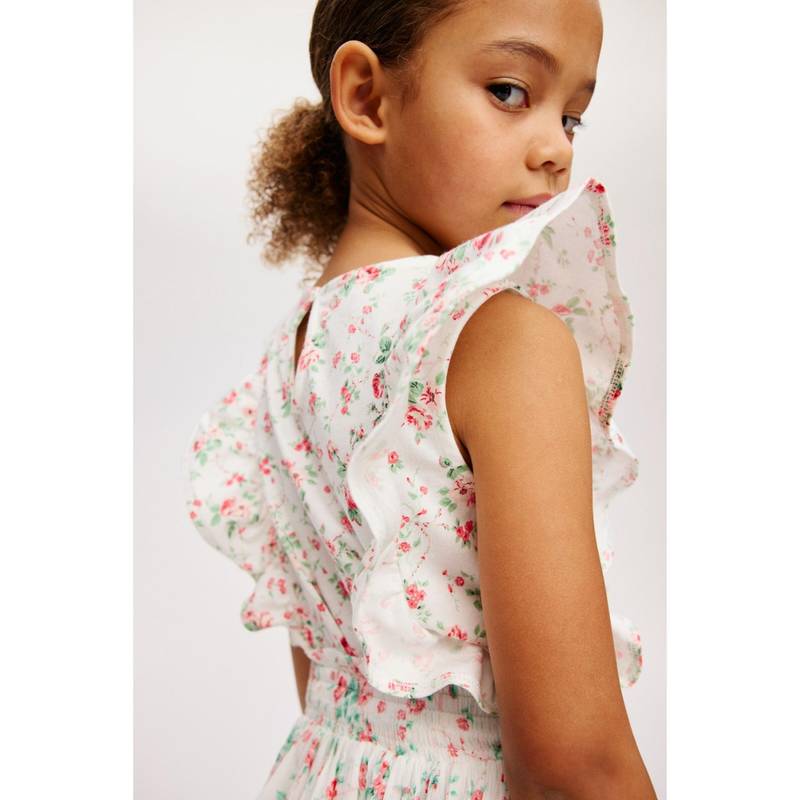 H&M Girls White Flounce-Trimmed Cotton Top (1.5-2 Years) (1.5-2 Years)