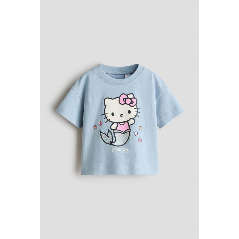 H&M Girls Blue Print-Motif Cotton T-Shirt (1.5-2 Years)