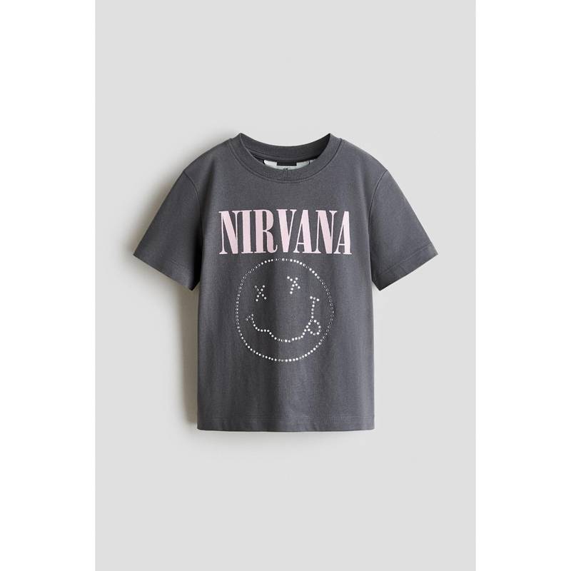 H&M Girls Grey Print-Motif Cotton T-Shirt (4-6 Years) (4-6 Years)