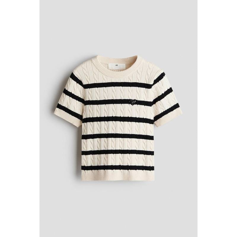 H&M Girls White Cable-Knit T-Shirt (8-10 Years) (8-10 Years)