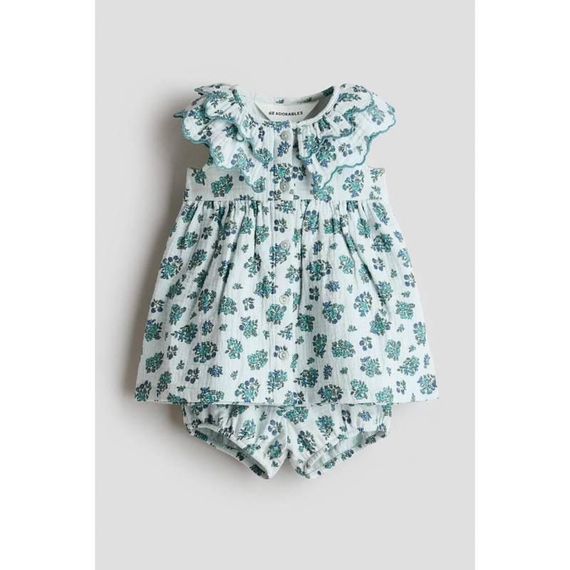 H&M Girls Turquoise 2-Piece Printed Cotton Set (2-4 Months)