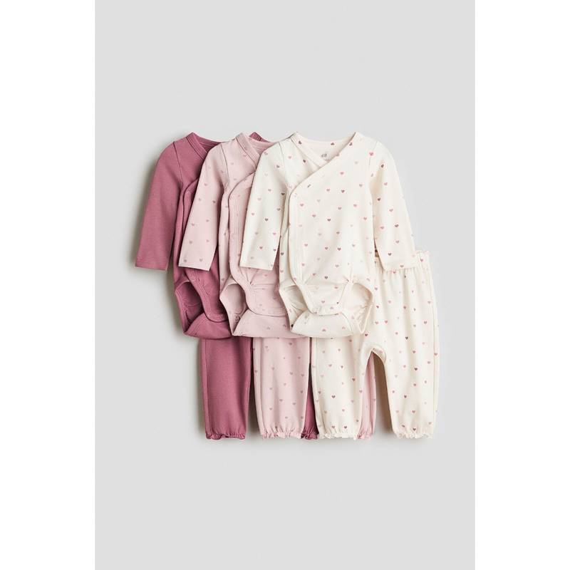H&M Kids Pink 6-Piece Bodysuit And Trousers Set (0 Months)