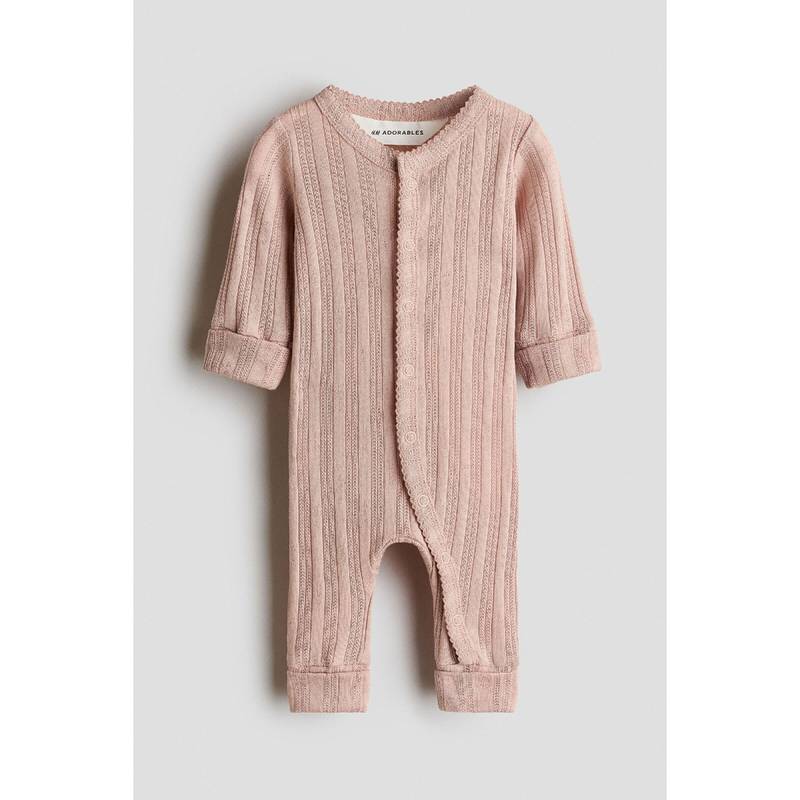 H&M Kids Pink Cotton Pointelle Romper Suit (0-1 Months) (0-1 Months)