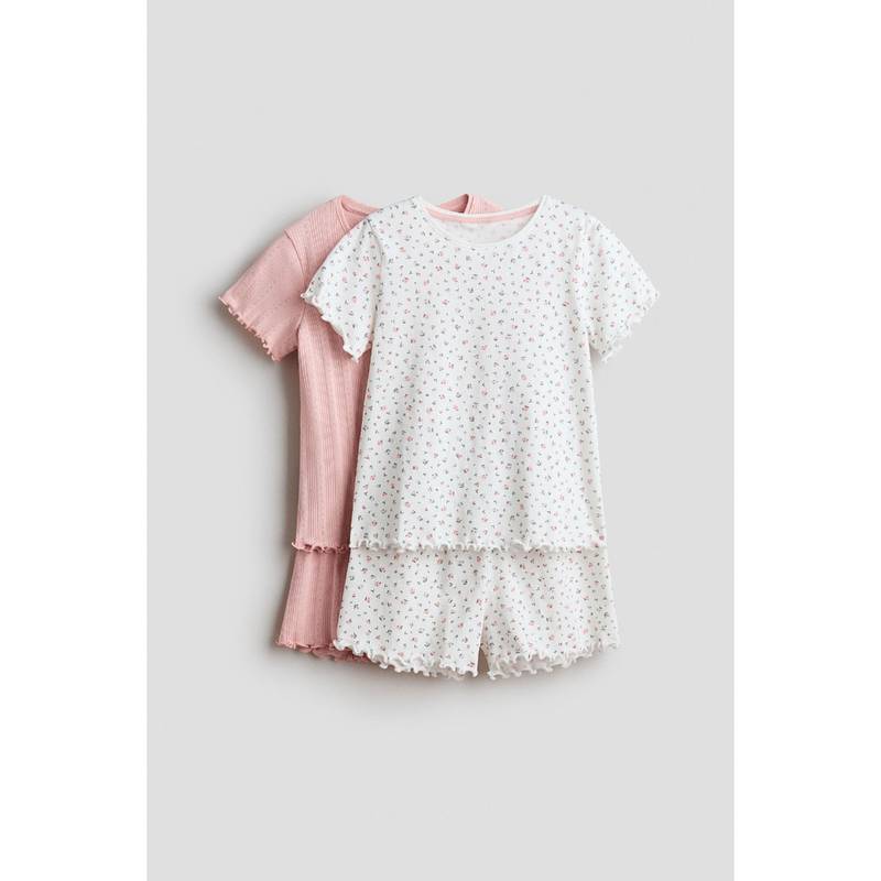 H&M Girls White 2-Pack Cotton Pyjamas (8-10 Years)