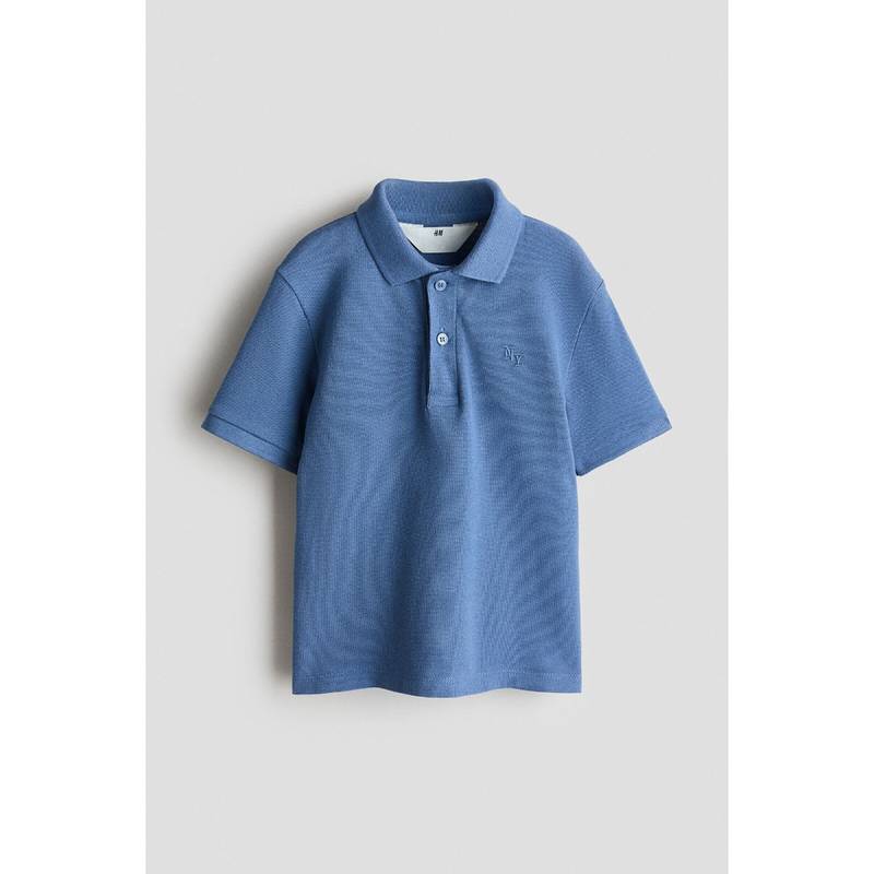 H&M Boys Blue Embroidered-Motif Pique Polo Shirt (1.5-2 Years) (1.5-2 Years)