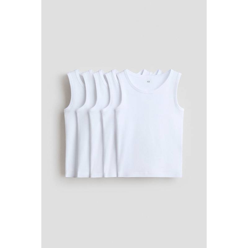 H&M Boys White 5-Pack Vest Tops (1.5-2 Years)
