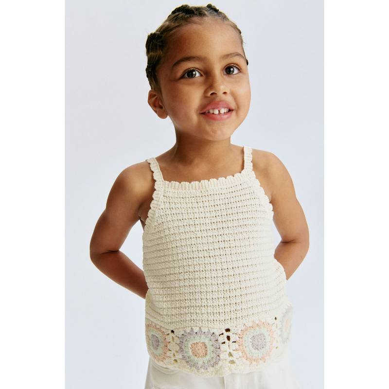 H&M Girls White Crochet-Look Strappy Top (2-4 Years) (2-4 Years)
