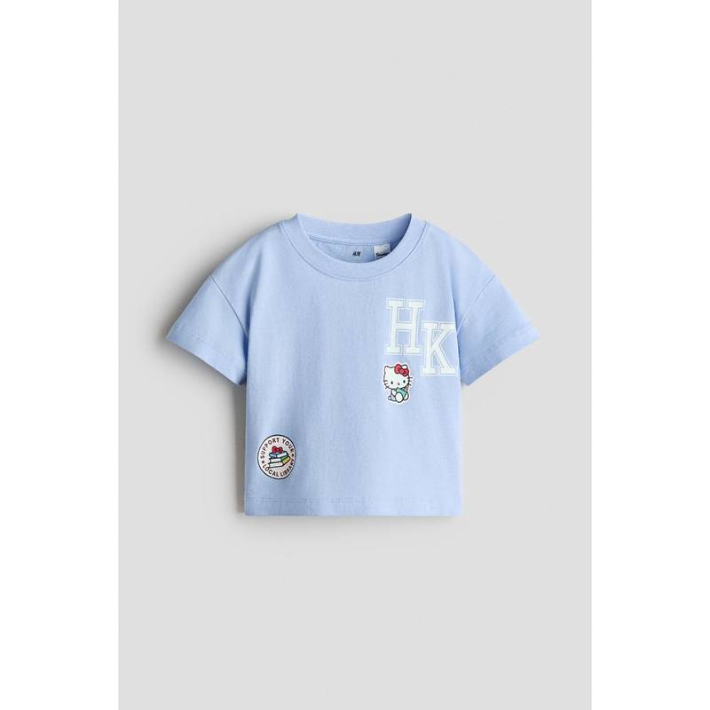 H&M Girls Blue Print-Motif Cotton T-Shirt (1.5-2 Years)