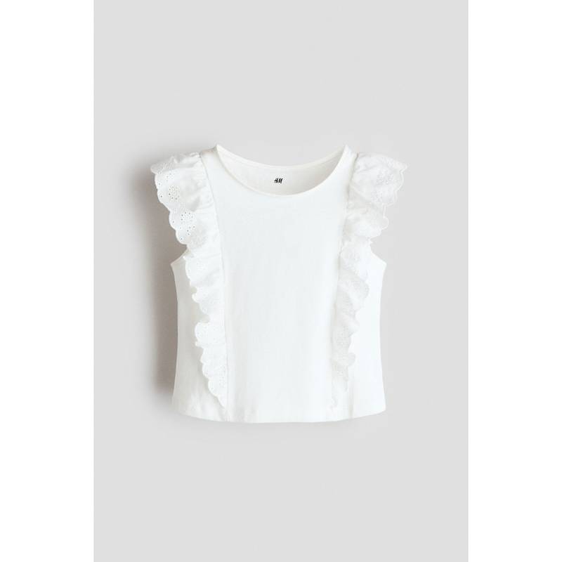 H&M Girls White Frill-Trimmed Cotton Top (1.5-2 Years) (1.5-2 Years)
