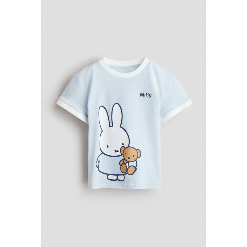 H&M Girls Blue Print-Motif Cotton T-Shirt (1.5-2 Years) (1.5-2 Years)