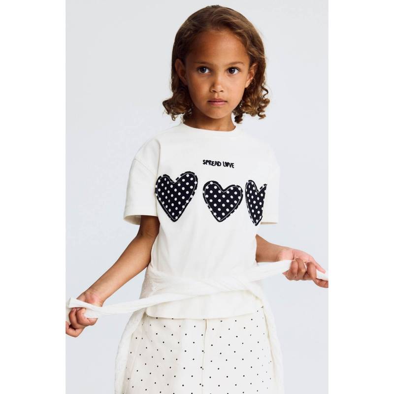 H&M Girls White Appliqued Cotton T-Shirt (1.5-2 Years) (1.5-2 Years)