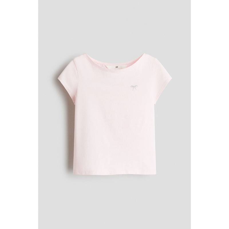 H&M Girls Pink Motif-Detail Boat-Neck Top (8-10 Years) (8-10 Years)