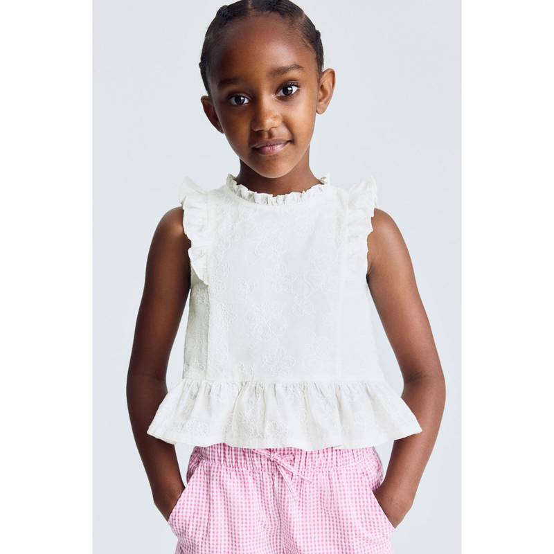 H&M Girls White Embroidered Cotton Peplum Top (2-3 Years) (2-3 Years)